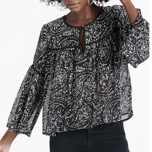 PAISLEY PRINTED SHEER BELL SLEEVE FLOWY TOP
